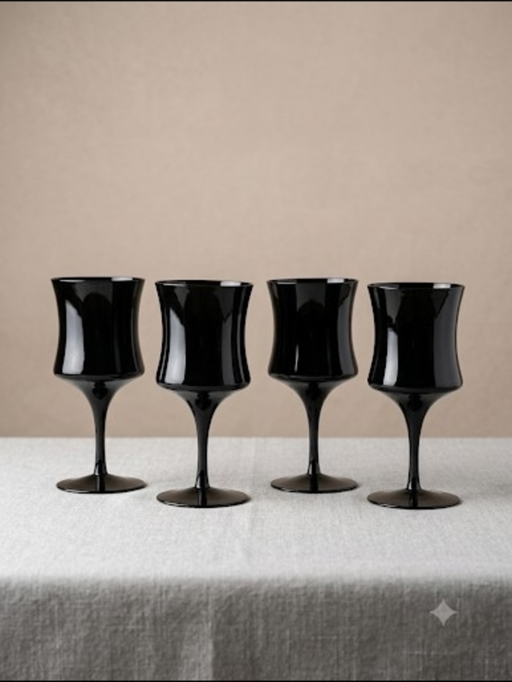 Vintage Black Crystal Wine Goblets - Set of 4 Elegant Stemware